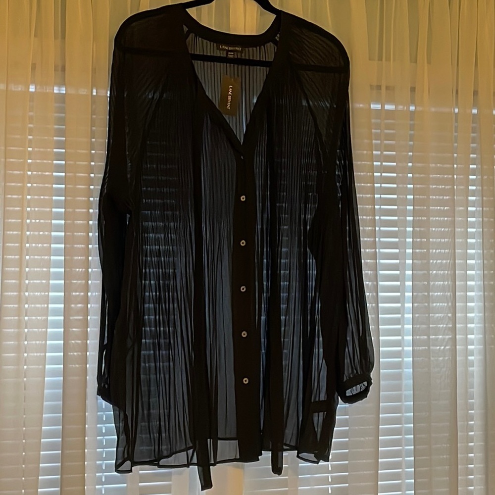 Lane Bryant sheer pleated blouse - black - size 26/28 - NWT